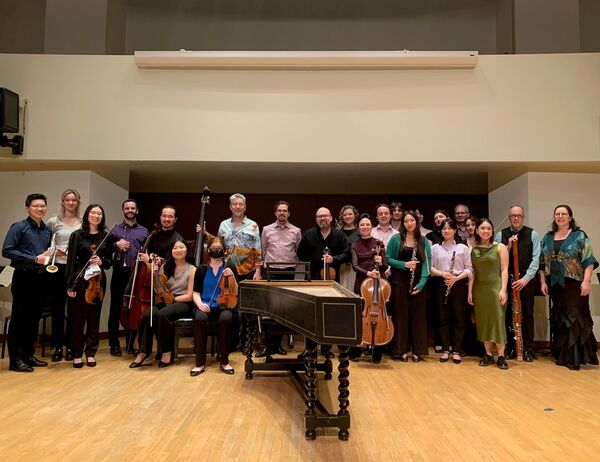 Picture after a U of T concert of music by Bach with students and faculty playing side by side.
