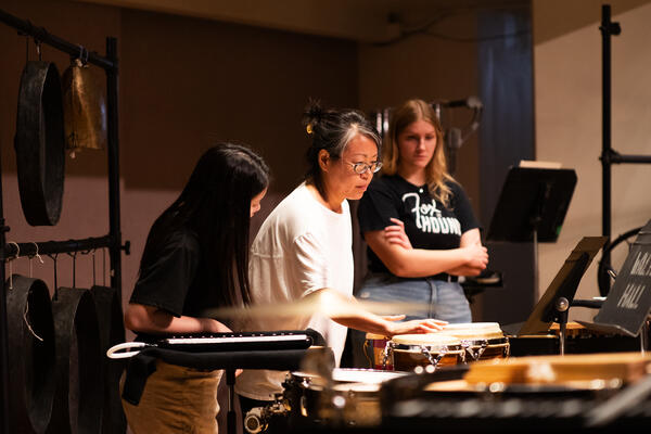 Percussion Ensemble members rehearse