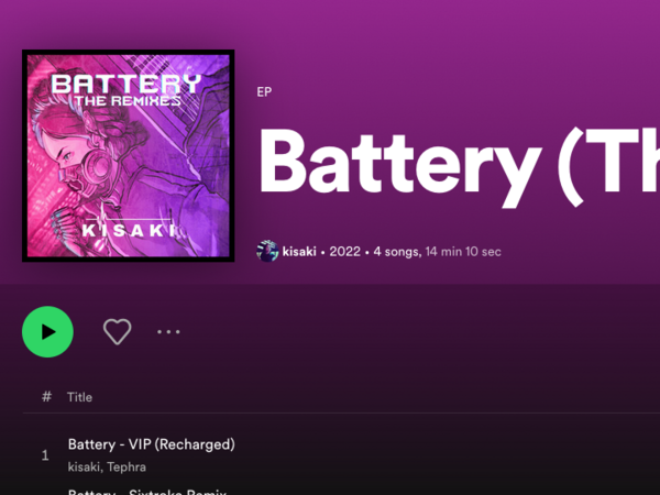 Spotify page for Kisaki's Battery (The Remixes)